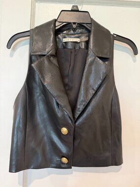 ALICE + OLIVIA  Mari Cropped Faux Leather Vest